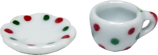 Tea Cup & Saucer, Red & Green Dot