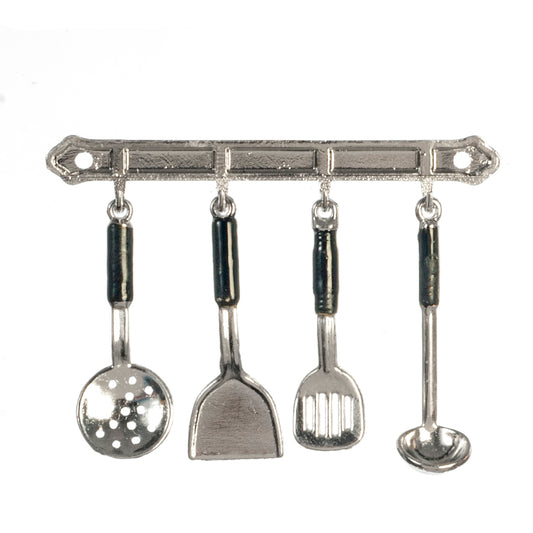 Utensils On Rack, Silver, 5pc