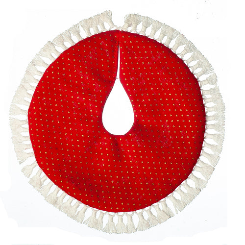 Christmas Tree Skirt, Red with Gold Dots