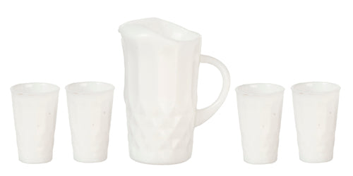 Crystaline Pitcher with 4 Tumblers, Kit, White