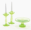 Cake Plate, 2 Candlesticks, Green