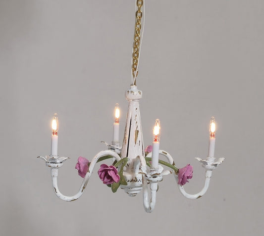 4 Arm Chandelier, Shabby Chic, Pink