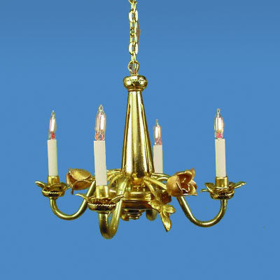 4 Arm Chandelier With Roses, Brass