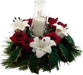 Floral Candle Arrangement with Hurricane Lamp