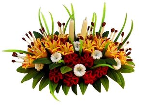 Yellow Tiger Lily & Red Carnation Centerpiece