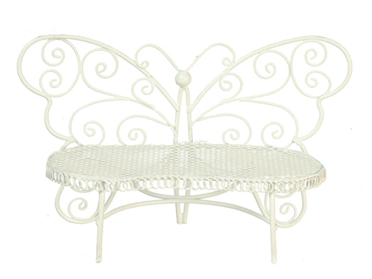Iron Wicker Butterfly Bench, White