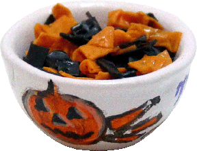 Black & Orange Nacho Chips in Halloween Bowl