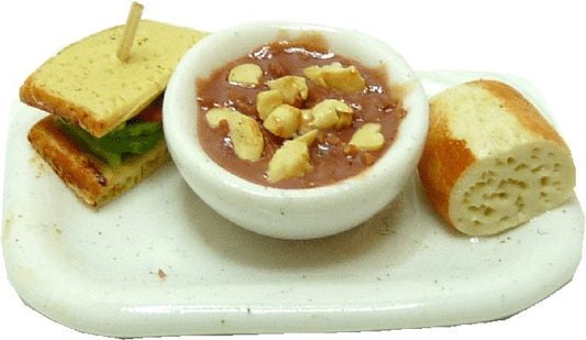 Sandwich, Soup & Bread On Tray