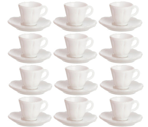 Cups & Saucers, White, 12pc