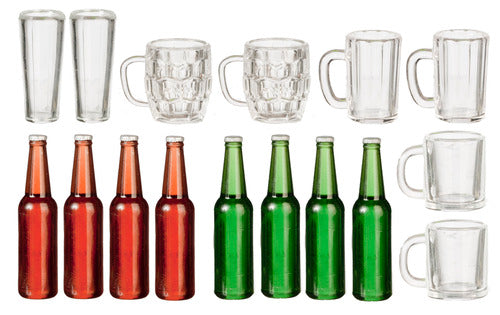 8 Beer Bottles & 6 Beer Mugs Set