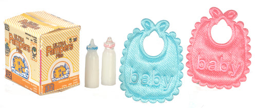 Diaper Box, Bottles, Bibs, 5pc