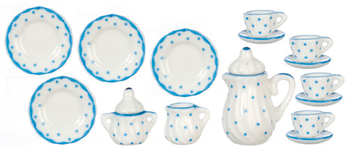 Tea Set, Blue Dots, 17pc