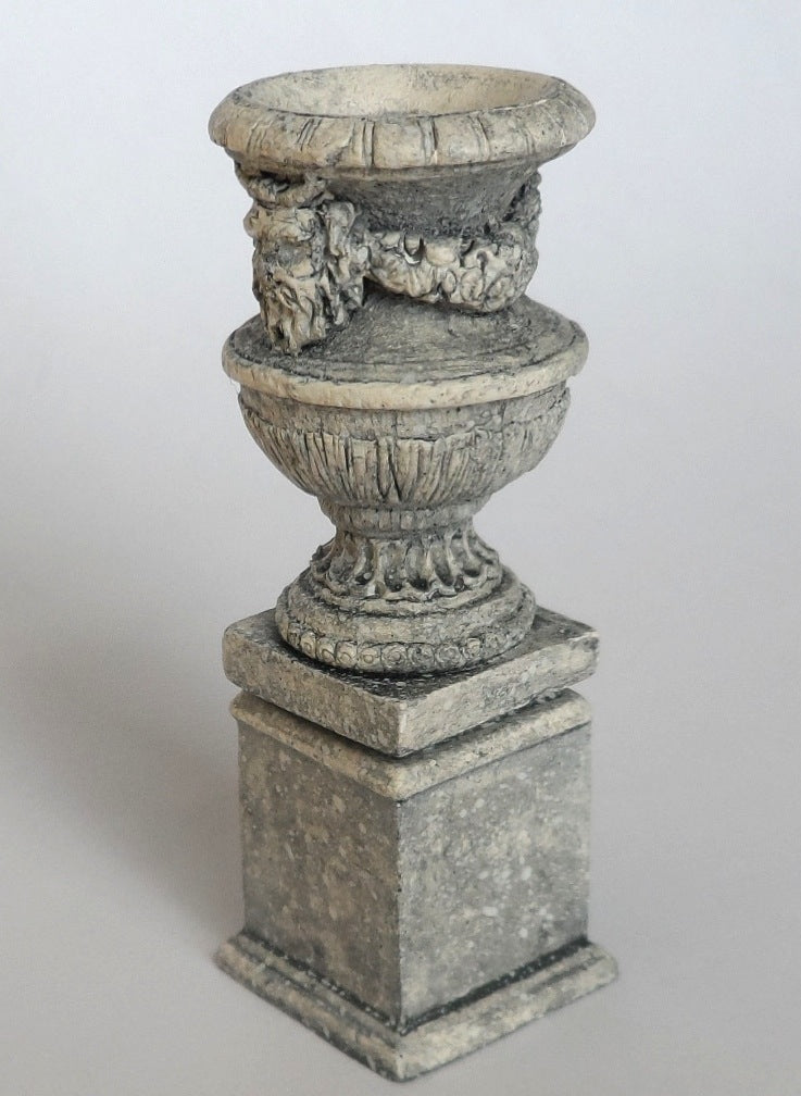 Painted Garden Urn on Pedestal, Stone