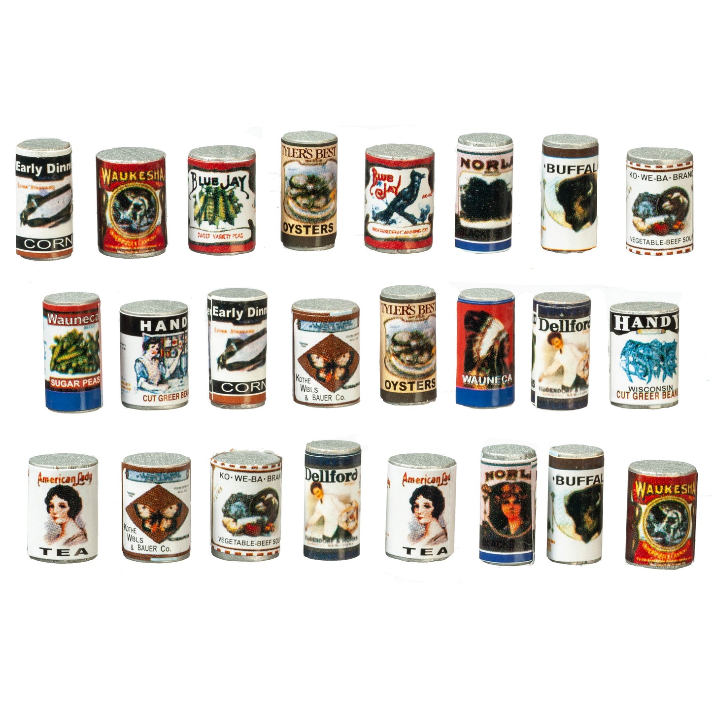 Old Fashion Grocery Tins, Round, 24pc