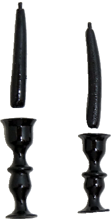 2 Black Glass Candles & Holders