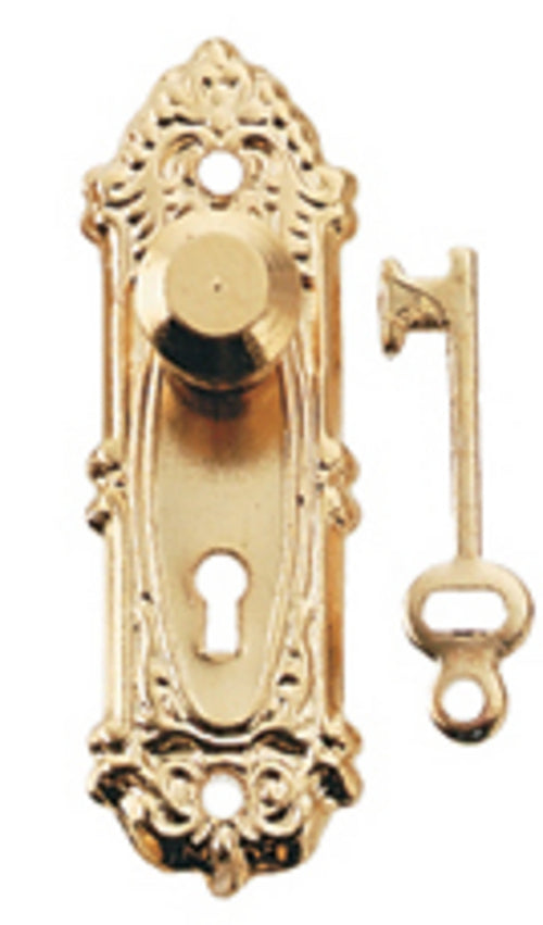 CRH826, Brass Opryland Doorknob With Key Plate & Key, 2pc