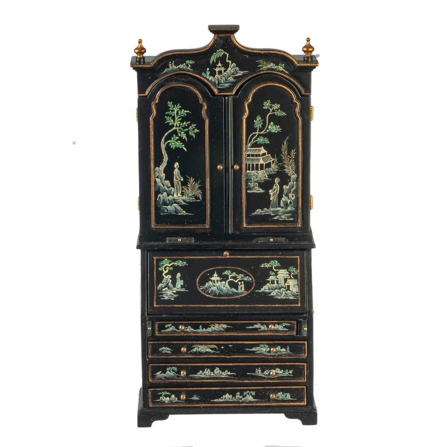 Chinoisere Secretary Desk, Handpainted, Black