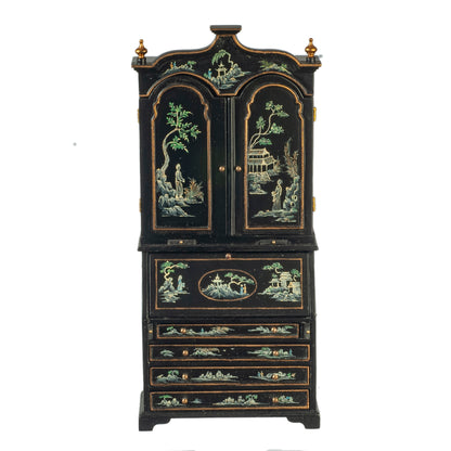 Chinoisere Secretary Desk, Handpainted, Black