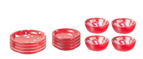 Red Spattered Dish Set, 12pc