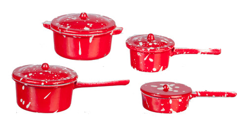 Red Spatterware Pots, 8pc