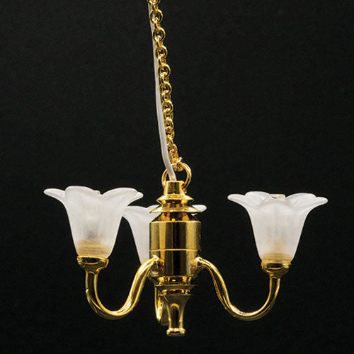 3 Up Tulip White Shade Chandelier, LED Battery