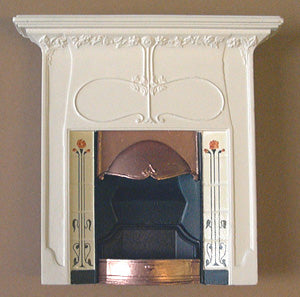 Art Nouveau Fireplace with Copper Insert
