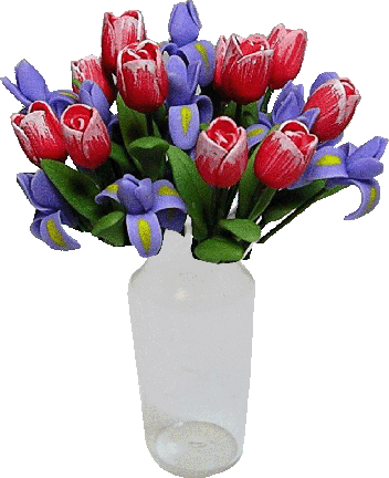 Tulips & Irises in Glass Vase