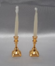 CBB618, Brass Candlestick Pair, Square Base, Non Electric