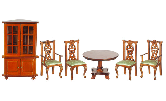 Dining Room Set, Walnut, Green, 6pc