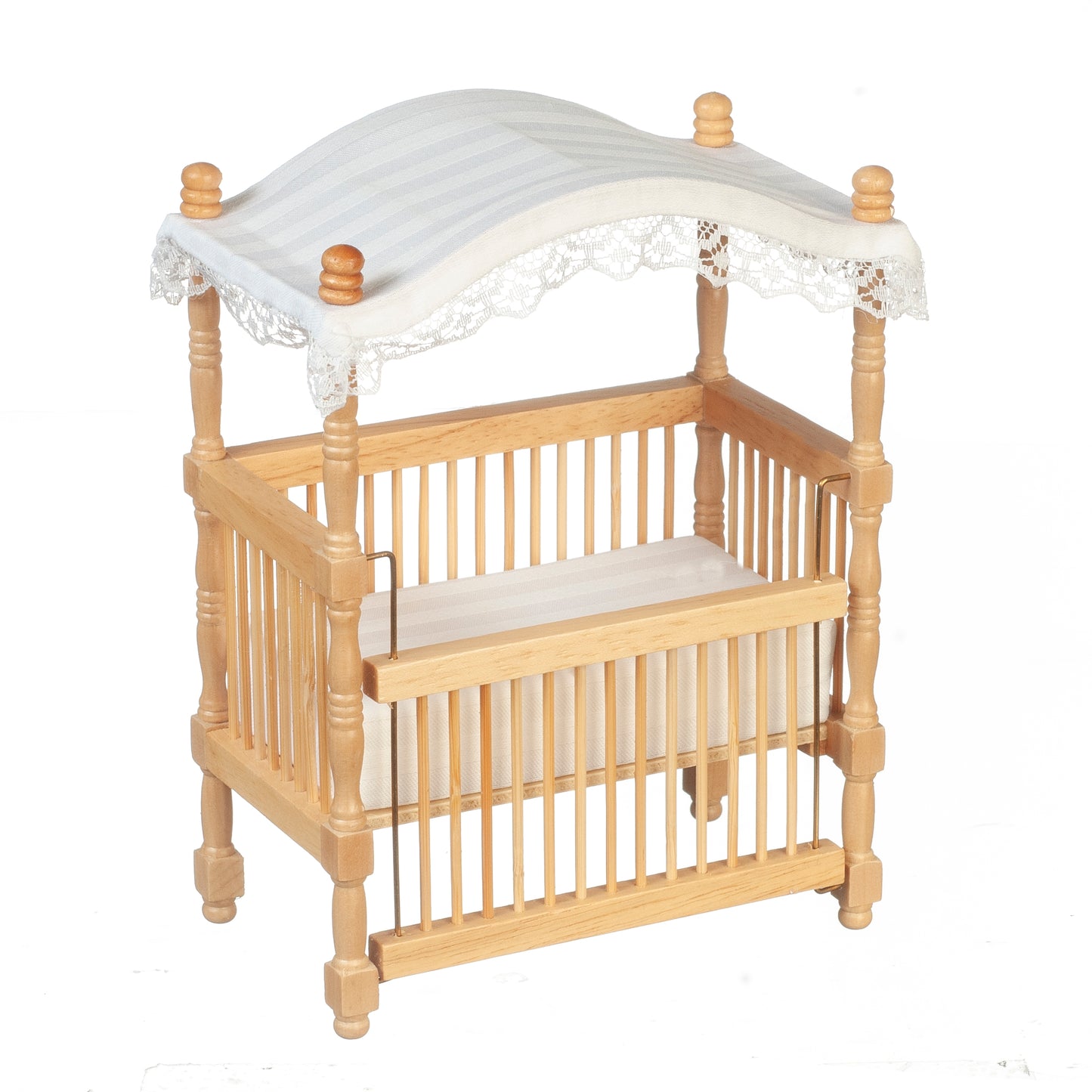 Oak Canopy Crib, White Fabric