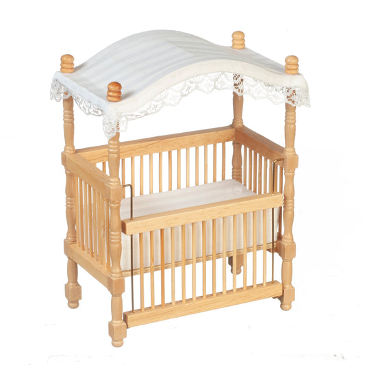 Oak Canopy Crib, White Fabric