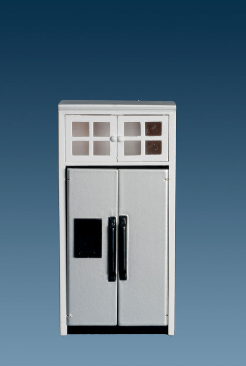 Silver Refrigerator with Cabinet, White