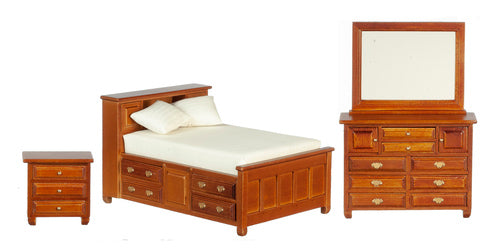 Bedroom Set, Double, Walnut, 3pc