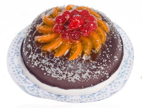 Chocolate Cake, Round With Oranges & Cherries
