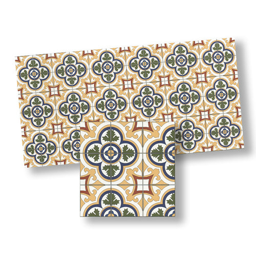 CRH1009, Floor Tile, White, Gold, Green, Red, & Blue