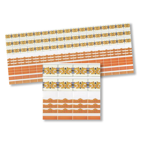 CMS176, Wall Border Tile, Orange, White, & Blue