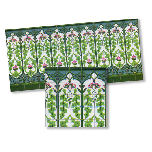 Art Nouveau Wall Tile, Green, Pink, White