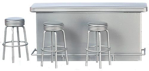 1950's Counter & 3 Stools, Silver