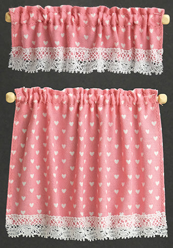 Cottage Curtains, Nursery Hearts, Pink