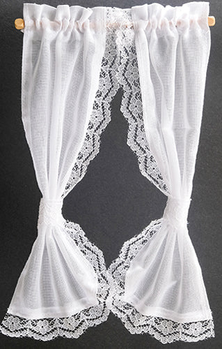 Curtain, Tie Back, Ruffled Sheer, White