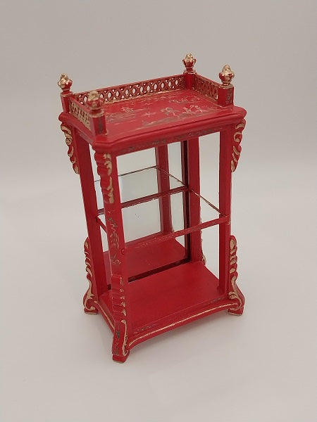 Curio or Console Galleried Red Chinoiserie