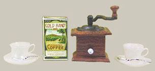 Coffee Grinder, 2 Cups & Saucers