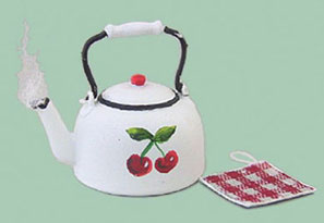 Tea Kettle with Cherries & Pot Holder