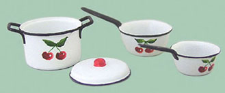 Pot with Lid, 2 Sauce Pans, Cherries