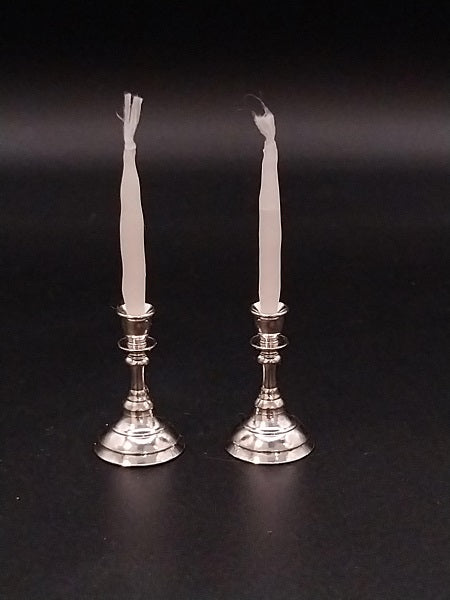 Silver Candlestick Pair with Candles