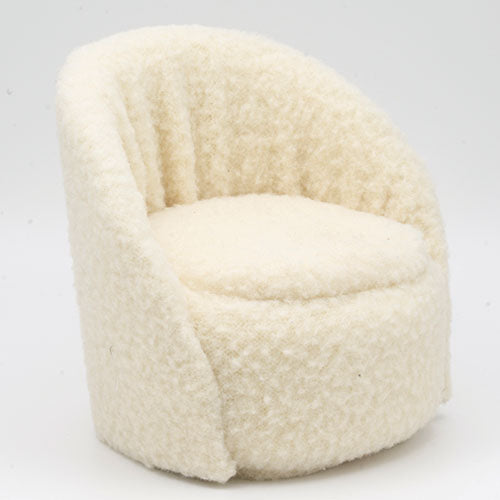 Round Chair, White Faux Sherpa