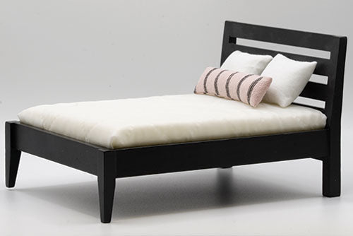 Bed, Black, Mattress & 3 Pillows