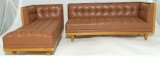 Modern Living Room Set, Leather/Walnut