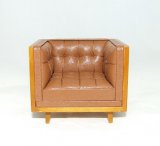 Modern Living Room Set, Leather/Walnut