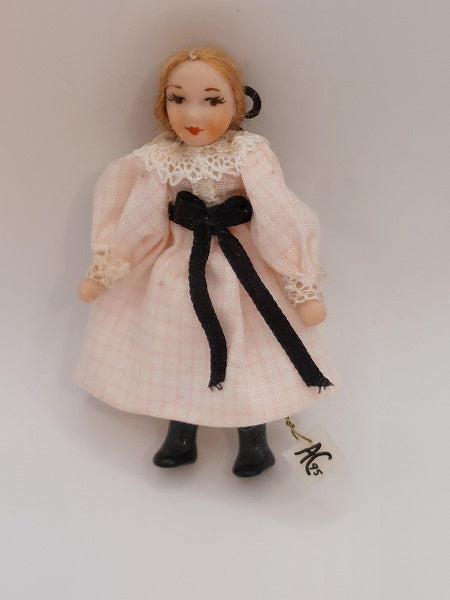 Girl Doll for Doll with Pink Plaid Dress